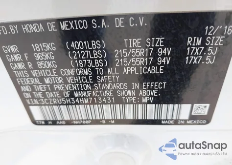 2017 Honda Hr-V Lx из США, поврежденный, VIN 3CZRU5H34HM713431